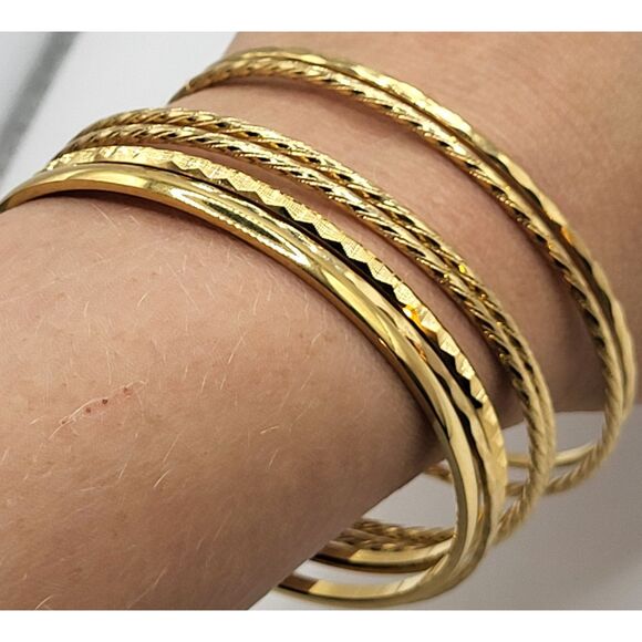 Set of 7 Gold tone Bangle Bracelets - Picture 2 of 3